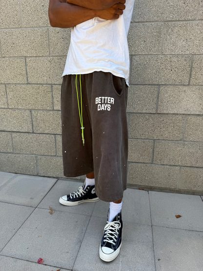 Black Painted 3/4 Shorts